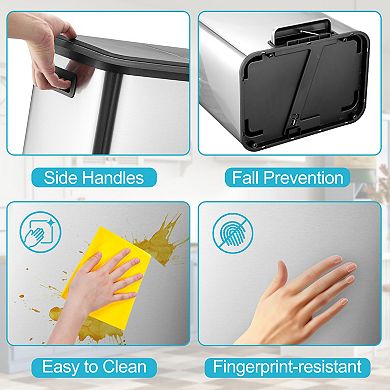 Dual Compartment Kitchen Trash Can - 30L Stainless Steel - Soft-Close Step Pedal
