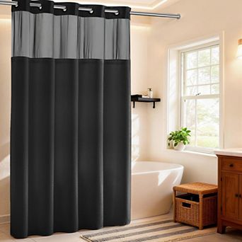 Heavyweight No Hooks Dotted Waffle Weave Shower Curtain With Snap In Liner Hotel Spa Quality