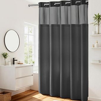 Heavyweight No Hooks Dotted Waffle Weave Shower Curtain With Snap In Liner Hotel Spa Quality