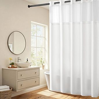 Heavyweight No Hooks Dotted Waffle Weave Shower Curtain With Snap In Liner Hotel Spa Quality