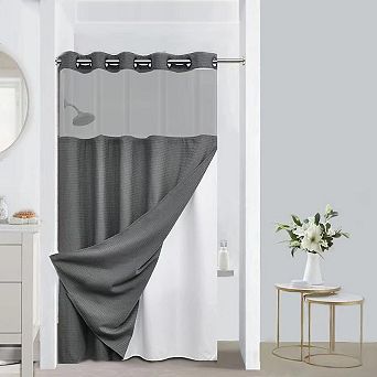 Waffle Weave Shower Curtain Snap In Liner Waterproof Hotel Grade Easy Install Washable