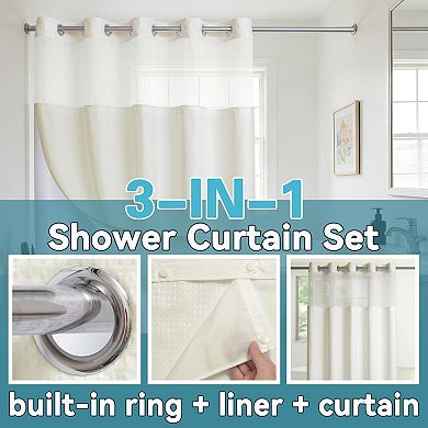 Snap In Liner Shower Curtain Removable Waterproof Hotel Luxury Easy Install