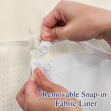 Waffle Weave Shower Curtain With Snap In Liner No Hooks Waterproof Washable