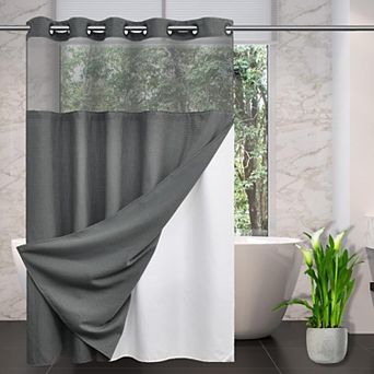 Waffle Weave Shower Curtain With Snap In Liner No Hooks Waterproof Washable