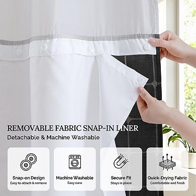 Farmhouse Linen Tassel Shower Curtain Set Snap In Liner No Hooks Needed Rustic Decor
