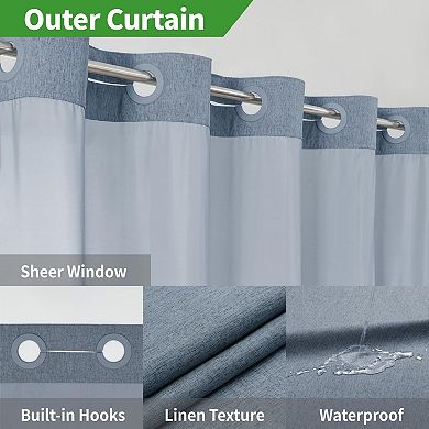 Luxury Hotel Polyester Snap In Liner Shower Curtain No Hooks Waterproof Washable