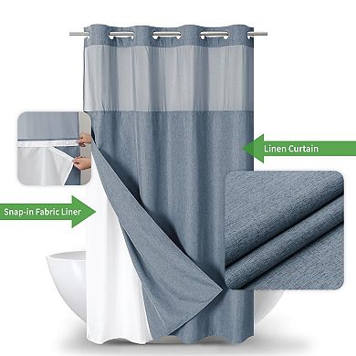 Luxury Hotel Polyester Snap In Liner Shower Curtain No Hooks Waterproof Washable