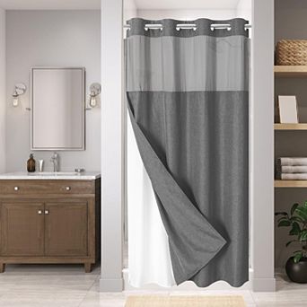 Luxury Hotel Polyester Snap In Liner Shower Curtain No Hooks Waterproof Washable