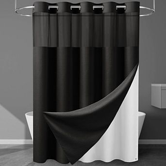 Heavyweight Waffle Fabric Shower Curtain Liner Set Weighted Water Repellent Easy Care
