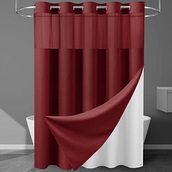Heavyweight Waffle Fabric Shower Curtain Liner Set Weighted Water Repellent Easy Care