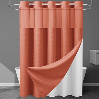 Heavyweight Waffle Fabric Shower Curtain Liner Set Weighted Water Repellent Easy Care