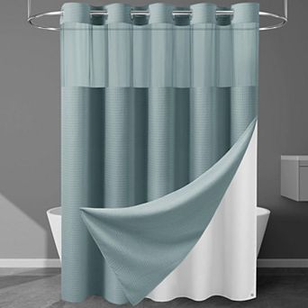 Heavyweight Waffle Fabric Shower Curtain Liner Set Weighted Water Repellent Easy Care