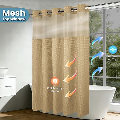 Heavyweight Waffle Fabric Shower Curtain Liner Set Weighted Water Repellent