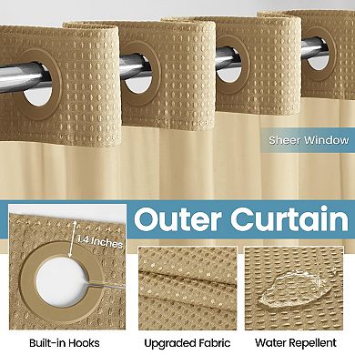 Heavyweight Waffle Fabric Shower Curtain Liner Set Weighted Water Repellent