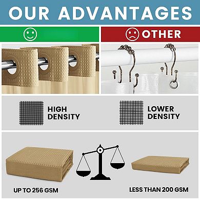 Heavyweight Waffle Fabric Shower Curtain Liner Set Weighted Water Repellent