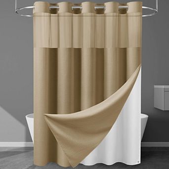 Heavyweight Waffle Fabric Shower Curtain Liner Set Weighted Water Repellent