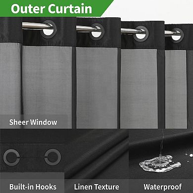 No Hooks Snap In Liner Polyester Bathroom Shower Curtain Hotel Luxury Decor