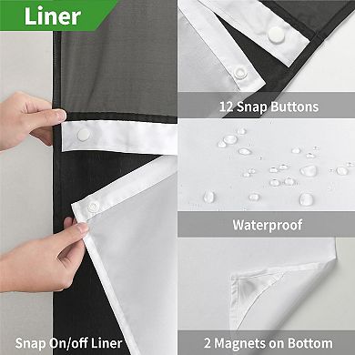 No Hooks Snap In Liner Polyester Bathroom Shower Curtain Hotel Luxury Decor
