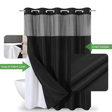 No Hooks Snap In Liner Polyester Bathroom Shower Curtain Hotel Luxury Decor