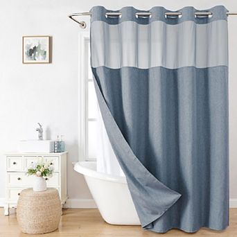 No Hooks Snap In Liner Polyester Bathroom Shower Curtain Hotel Luxury Decor