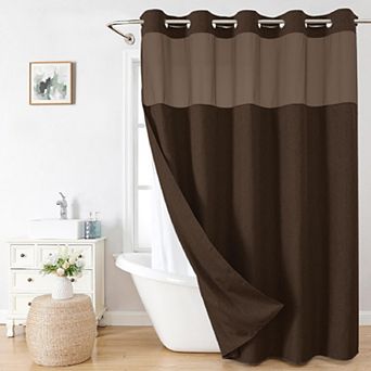 No Hooks Snap In Liner Polyester Bathroom Shower Curtain Hotel Luxury Decor