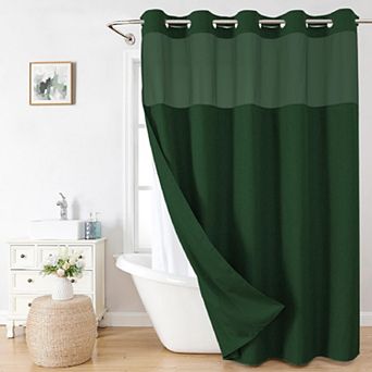 No Hooks Snap In Liner Polyester Bathroom Shower Curtain Hotel Luxury Decor