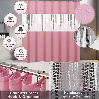 Ultra Soft Absorbent Microfiber Bathroom Accessory Glitter Shower Curtain Set