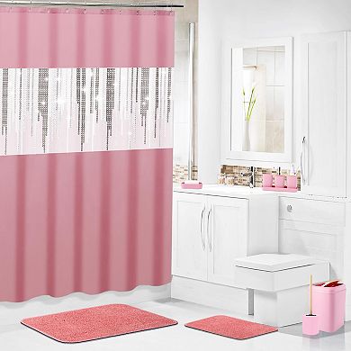 Ultra Soft Absorbent Microfiber Bathroom Accessory Glitter Shower Curtain Set