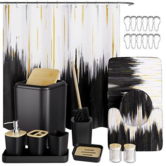 Ultra Soft Absorbent Microfiber Bathroom Accessory Glitter Shower Curtain Set