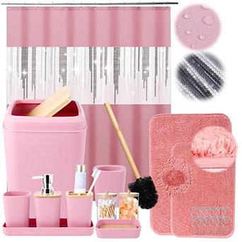 Ultra Soft Absorbent Microfiber Bathroom Accessory Glitter Shower Curtain Set