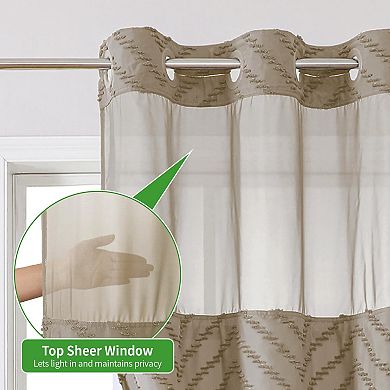 Boho Farmhouse Snap In Liner Shower Curtain No Hook Chevron Striped Hotel Grade