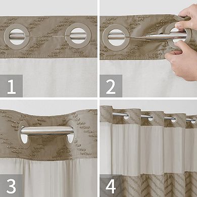 Boho Farmhouse Snap In Liner Shower Curtain No Hook Chevron Striped Hotel Grade