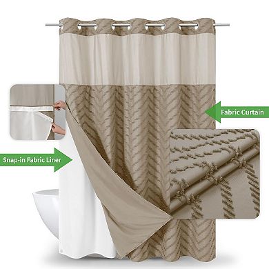 Boho Farmhouse Snap In Liner Shower Curtain No Hook Chevron Striped Hotel Grade