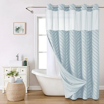 Boho Farmhouse Snap In Liner Shower Curtain No Hook Chevron Striped Hotel Grade