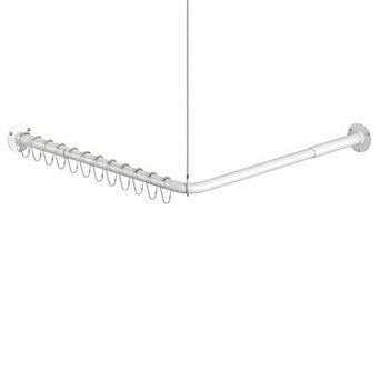 Adjustable L Shaped Stainless Steel Corner Shower Curtain Rod With 12 Rings