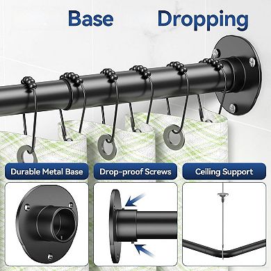 Adjustable L Shaped Stainless Steel Corner Shower Curtain Rod With 12 Rings