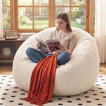 Maxspeed Faux Fur Bean Bag Chair, Large Stuffed Bean Bag Couch with Filler for Living Room, Bedroom