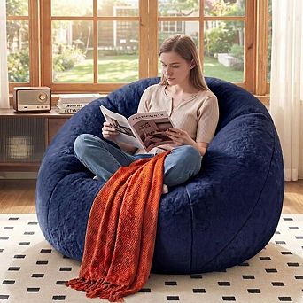 Maxspeed Faux Fur Bean Bag Chair, Large Stuffed Bean Bag Couch with Filler for Living Room, Bedroom