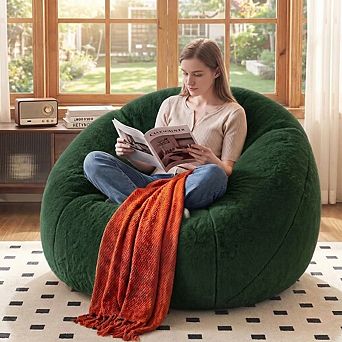 Maxspeed Faux Fur Bean Bag Chair, Large Stuffed Bean Bag Couch with Filler for Living Room, Bedroom