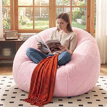Maxspeed Faux Fur Bean Bag Chair, Large Stuffed Bean Bag Couch with Filler for Living Room, Bedroom