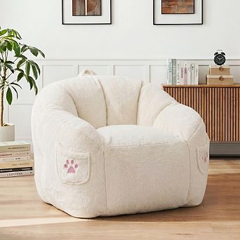Opoiar Cute Cat Paw Bean Bag Chair, 39" Pink Faux Fur Chair with Pocket & Handle