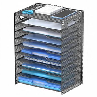 10 tier Paper Organizer Adjustable Tray Mesh Desk File With Handles Office School Desktop