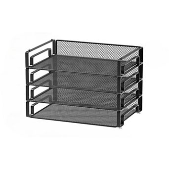 4 Pack Stackable Mesh Letter Paper Tray Desk File Organizer for Documents Folders