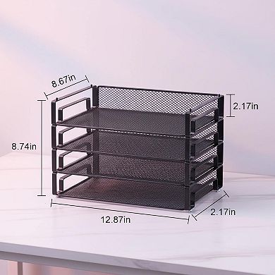 4 Pack Stackable Mesh Letter Paper Tray Desk File Organizer for Documents Folders