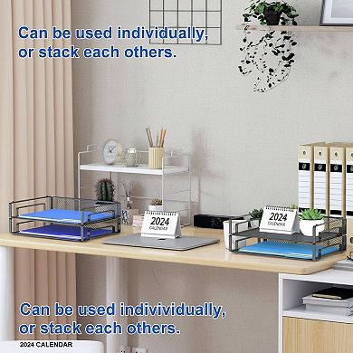 4 Pack Stackable Mesh Letter Paper Tray Desk File Organizer for Documents Folders