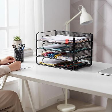 4 Pack Stackable Mesh Letter Paper Tray Desk File Organizer for Documents Folders