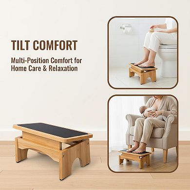 Adjustable Foot Rest Under Desk 3 Level Incline Non Slip Wooden Multipurpose Foot Stool