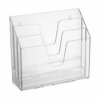 Horizontal Triple File Folder Holder: Open Top Desktop Sorter, Letter Size, Plastic Wall Mount Ready