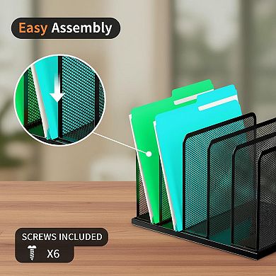 Desk File Organizer 5 Sections Heavy Duty Steel Desktop Sorter Office Home Classroom