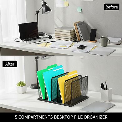 Desk File Organizer 5 Sections Heavy Duty Steel Desktop Sorter Office Home Classroom